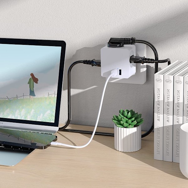 Cube 5-i-1 stikdåse med 2 USB-porte - Hvid