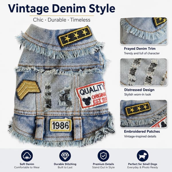 Denim Hundevest Jakke, Forår Sommer Efterår Vinter, Kæledyr Små Hundetøj Light Blue XXL