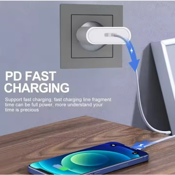 25W Hurtiglader for iPhone, 2M Ladekabel Kompatibel med iOS, iPhone, iPad, Mac, USB C Adapter, PD 3.0