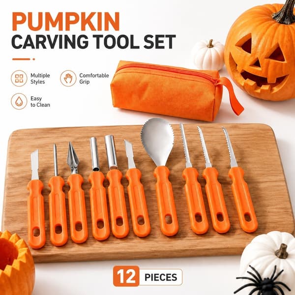 Halloween græskarudskæringssæt, kageudstikker i rustfrit stål, bageforme 10 Pcs with Pouch