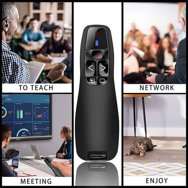 Trådlös presentationsfjärrkontroll för PowerPoint, Plug & Play, 30m räckvidd, Svart