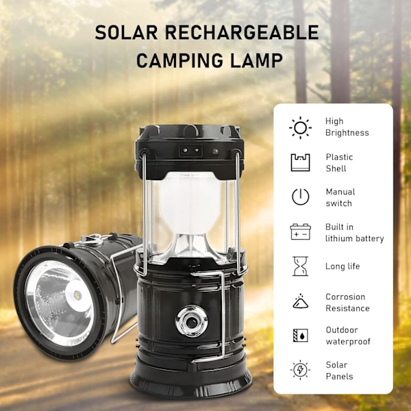 Bærbar solcelledrevet oppladbar LED-campinglykt vanntett, 2/1 stk, innendørs batterier, solcellelader for mobiler 1 unit blue