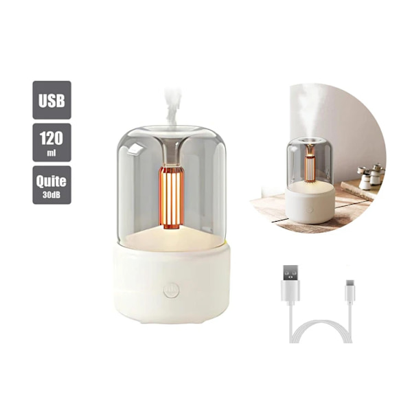 Ultralyd Kølig Tåge Luftfugter, Æterisk Olie Diffuser, LED Natlys, Luftrenser USB Hvid