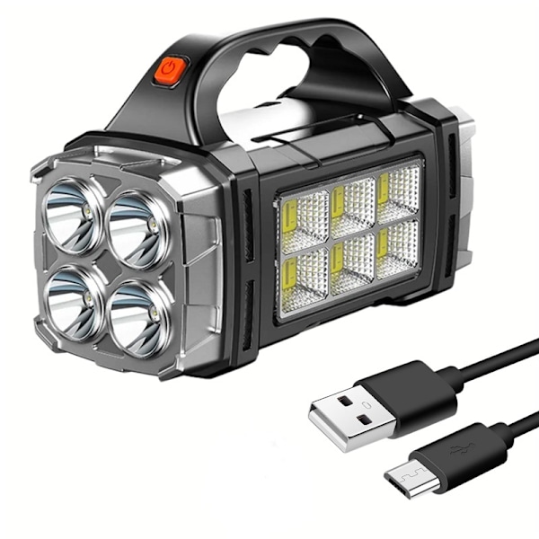 Bærbar LED + COB Kraftig Solar + USB Genopladelig Nød Camping Søge Lommelygte med Powerbank 083 Built-in battery