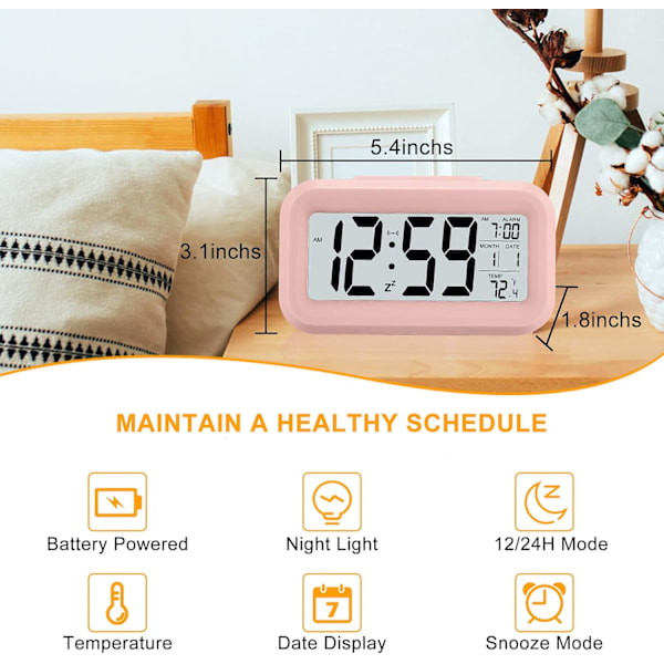 Digital vekkerklokke for soverom med smart nattlys Black
