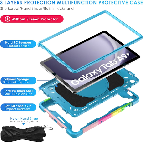 Fodral med 360° roterande ställ, skyddande Irumble-fodral för Samsung Galaxy Tab A9 Plus 11 tum 2023/2024 black
