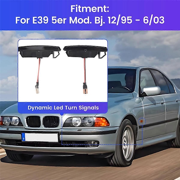 LED Sidomarkeringsljus Dynamisk Rökfärgad Blinkers För-BMW E39 5ER 1995-2003