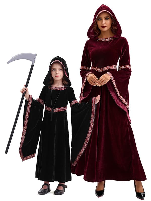 Vampire-nederdel til voksne, middelalderlig bordeaux, Halloween-festoptræden, polyester Red L - Children's model