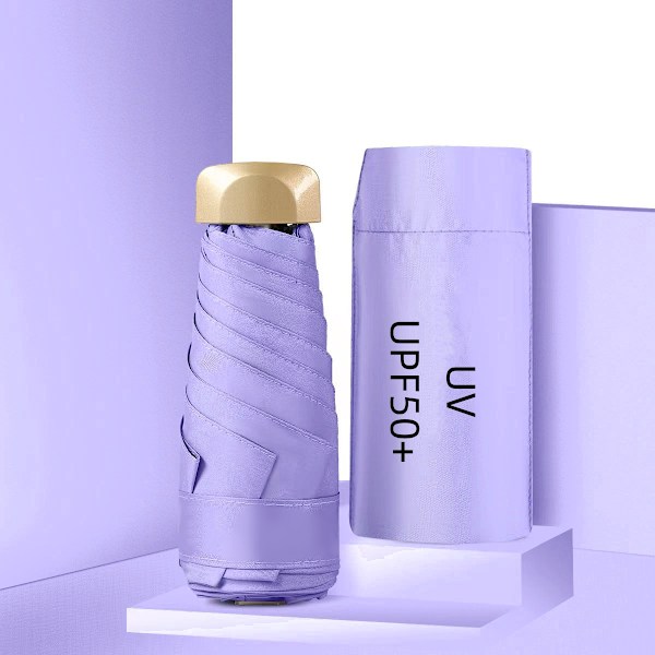 Mini Portabel Rese Hopfällbart UV-Paraply Solskydd och Regn UPF50+ Vinyl Svart Överdrag för Vuxna Kapsel Parasoll purple