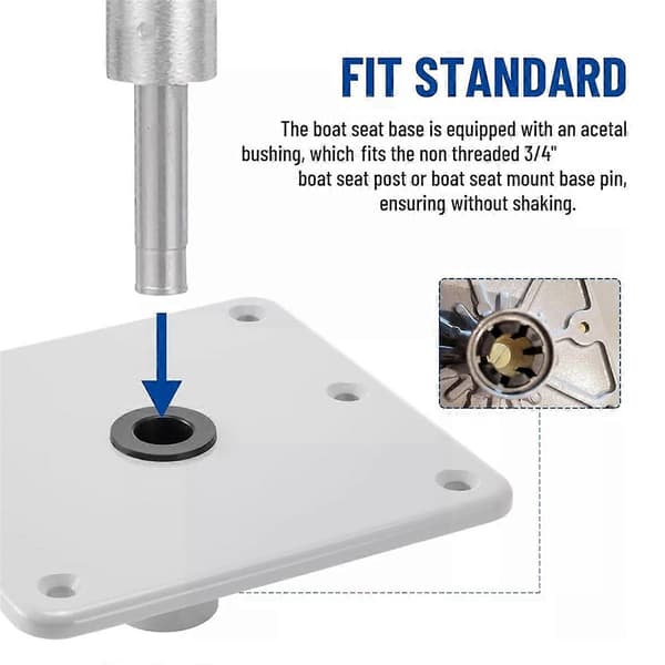 Kraftig bådsædebase, 7 x 7 tommer sædepiedestal med 3/4 tommer pin post socket hvid
