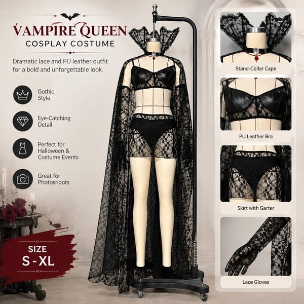 Vampire Queen Cosplay Kostume, Sort Blonde Gotisk Kappe Sæt, S-XL, Halloween Kvinder Black M
