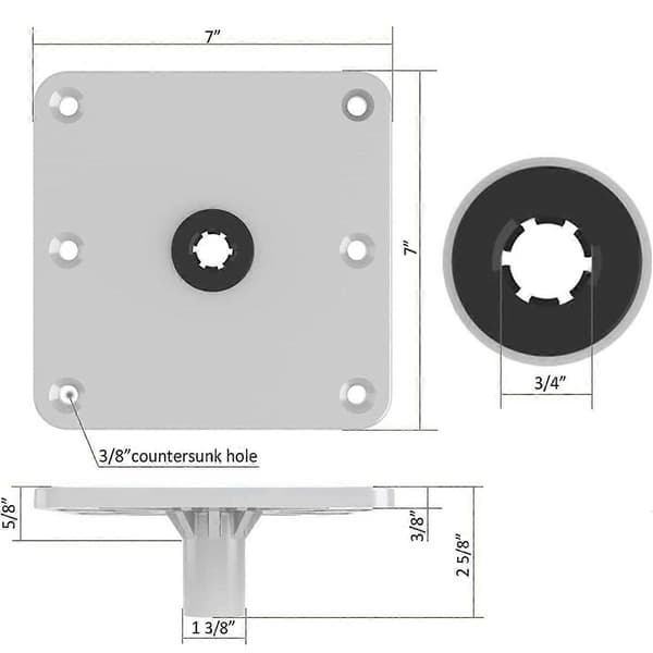Kraftig bådsædebase, 7 x 7 tommer sædepiedestal med 3/4 tommer pin post socket hvid