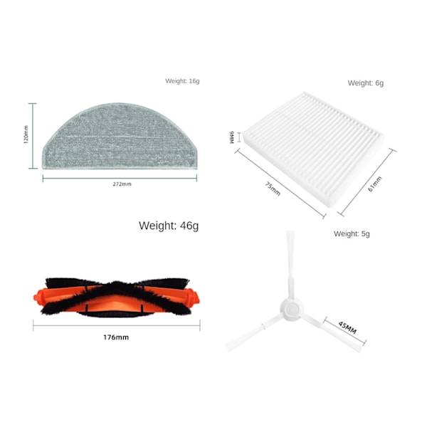 17 kpl Xiaomi Robot Vacuum E10 B112 / E12 -imurin varaosat, tarvikkeet, pääsivellin, Hepa-suodatin, moppiliina