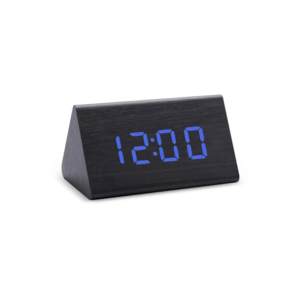 Puinen LED digitaalinen herätyskello ääni- ja valoohjauksella, USB/AAA-virta, moderni ja antiikkityylinen kodin pöytäkoriste s-black blue