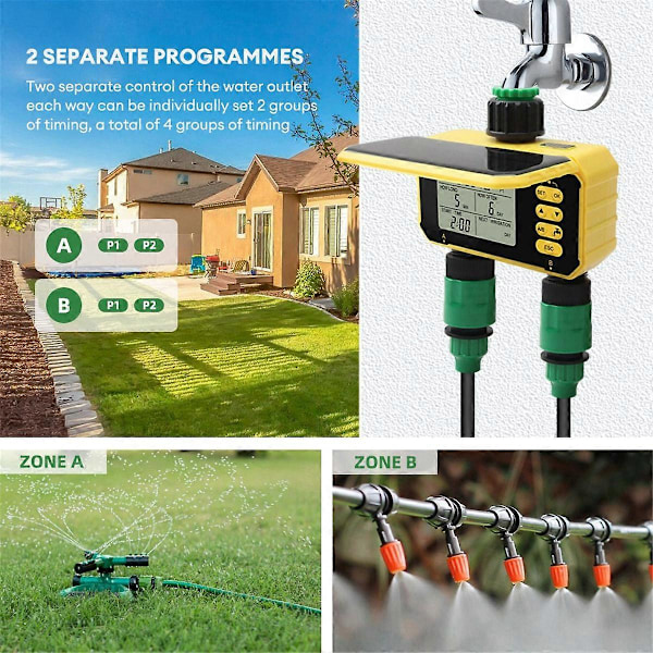 2 udløb Vandingsautomatisk vanding Solopladning Digital sprinkler Vandventilcontroller til Garde
