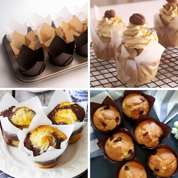 Tulipan Cupcakeforme 200 Stk., Fedtafvisende Muffins Bageforme, Bagepapir, Standardstørrelse, Fest & Jul