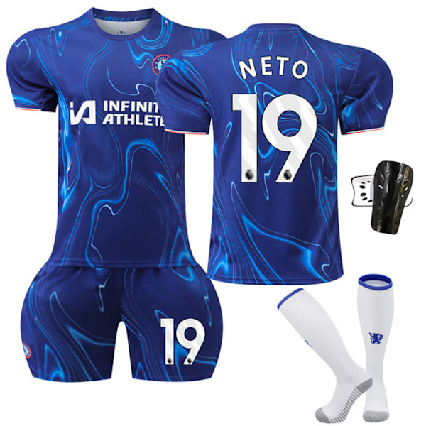 Chelsean kotijoukkueen jalkapallopaita+sukka+suojavarusteet 2024-25 20(110-120cm)