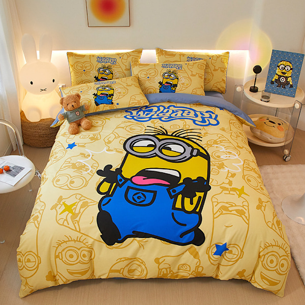 Minions Serie - Bomulls Trykt Dynetrekksett - Grimase Single 160*210 (3pcs)
