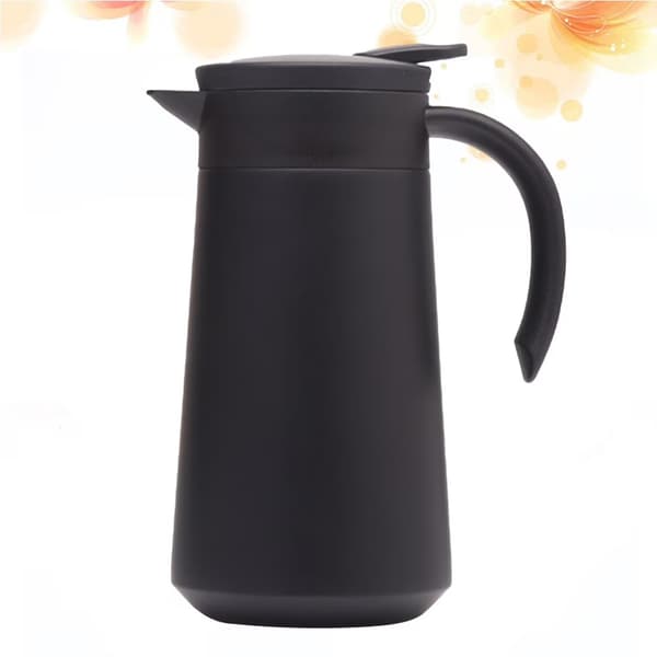 Tekande i rustfrit stål, sort, 1 stk., lækagesikker V-formet tud, skridsikker bund, til kaffe og te