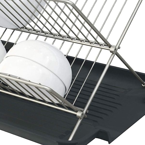 Maxhome Lønnefarget Sammenleggbart Oppvaskstativ med Brett 2 Nivåer, Sammenleggbart Stativ og Tørkebrett for Vasken, Oppbevaring og Lagring for Oppvask, 36x26x30,5 cm RANDOM