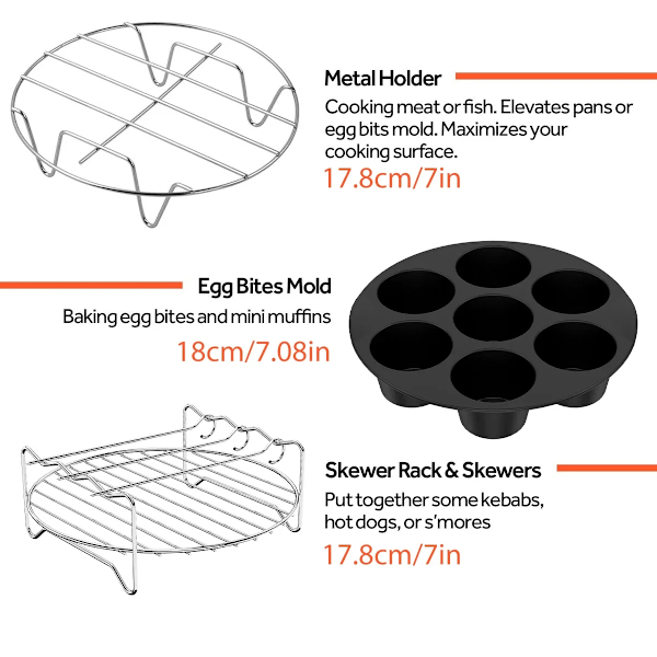 Frituretilbehørssæt i fødevarekvalitet, kagekurv, toaststativ, pizzapande, dampstativsæt, 13 dele