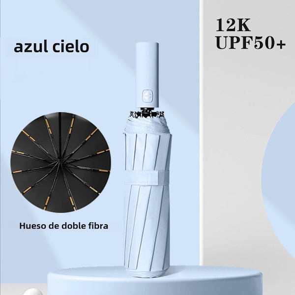 Komplet 24-stangs automatisk paraply i forskellige farver, vand- og solbeskyttelse til voksne, størrelse 55-61 cm Sky bule