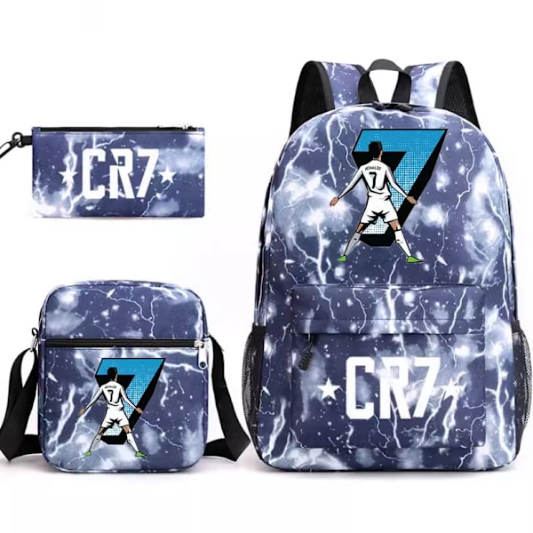 CR7 Ronaldo 3 osaa Reppusetti Mochila Lasten Tilavat Laukut-1 Lightning Blue 3