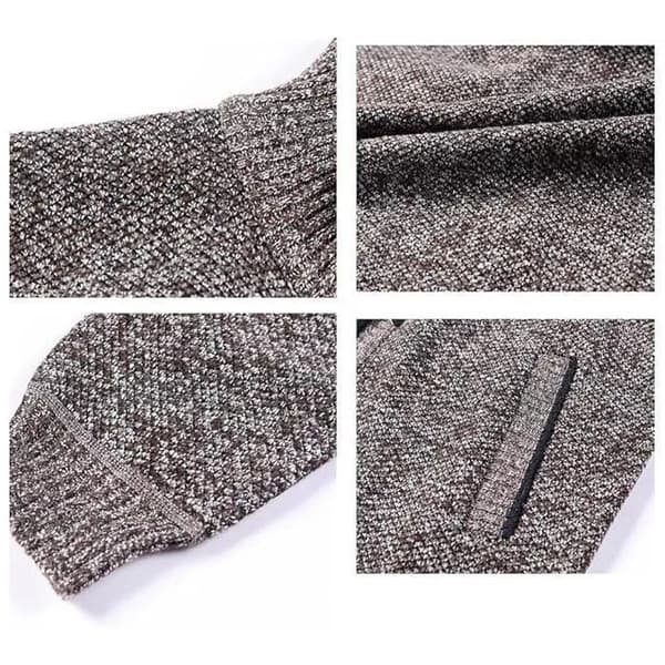 Herre Cardigan Jakke Åben Front Lynlås Vest, Strikket Pullover med Lomme, Sort