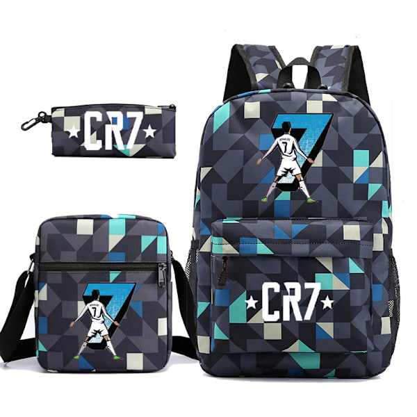 CR7 Ronaldo 3 osaa Reppusetti Mochila Lasten Tilavat Laukut-1 Diamond blue 3