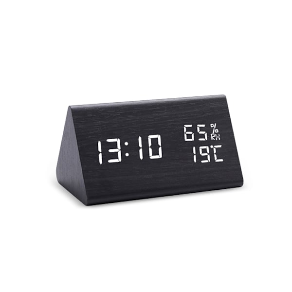 Digital LED-väckarklocka i trä med ljud- och ljuskontroll, USB/AAA-driven, modern och antik stil för heminredning L-black