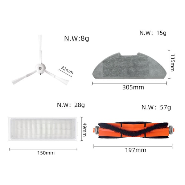 14 stk. tilbehørssett for robotstøvsuger Mop 2 Lite / Mi Robot Vacuum Mop 2 Pro / MJSTL / MJST1S / MJST1SHW deler