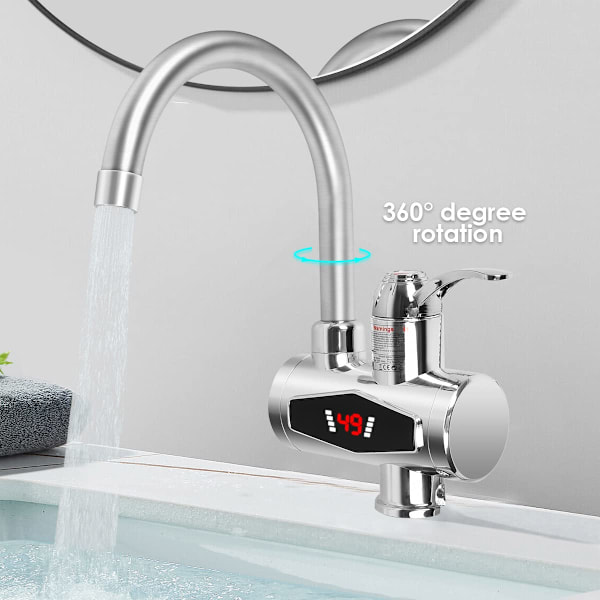 Elektrisk vandhane med vandvarmer 220V 3000W - LED temperaturdisplay 1.5m 304 shower pipe