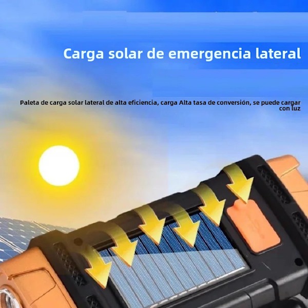 Bærbar LED + COB Kraftig Solar + USB Genopladelig Nød Camping Søge Lommelygte med Powerbank 084 Built-in battery