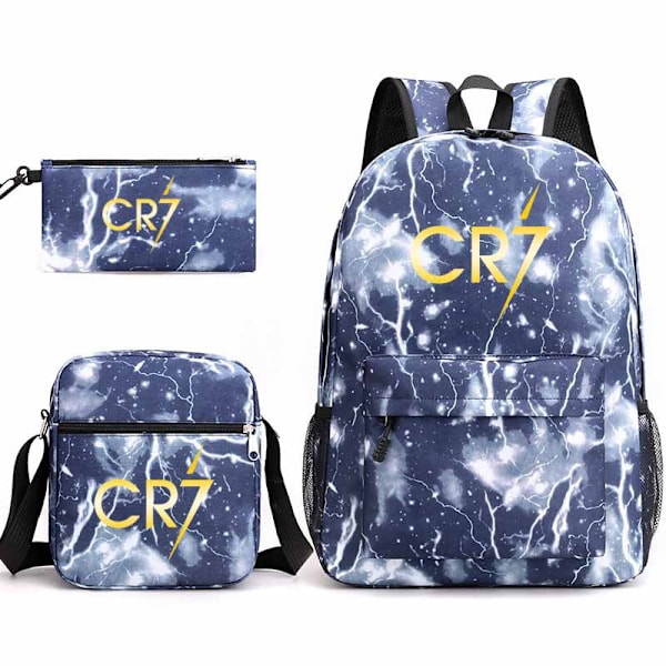 CR7 Ronaldo 3 osaa Reppusetti Mochila Lasten Tilavat Laukut-1 Lightning Blue 2