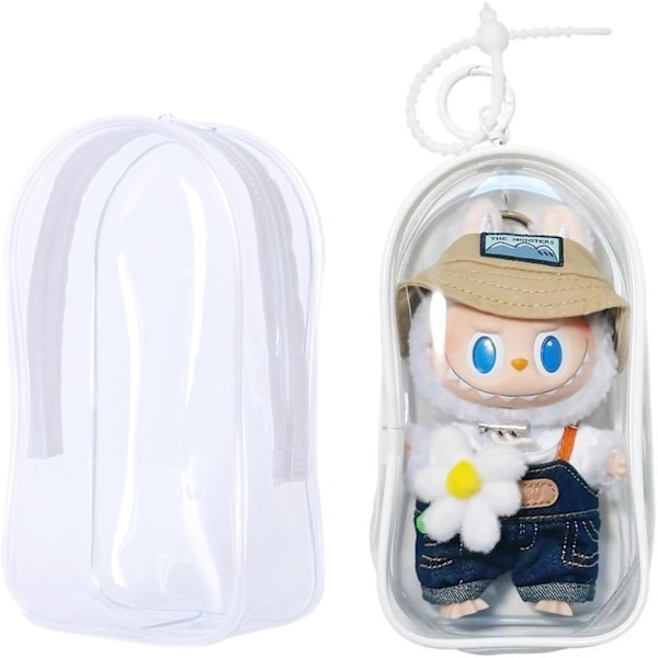 Läpinäkyvä avaimenperälaukku LABUBU-pehmolelulle, riippuva vitriini, suojakotelo, muovinen PVC-säilytyslaatikko (läpinäkyvä laukku) Clear Bag