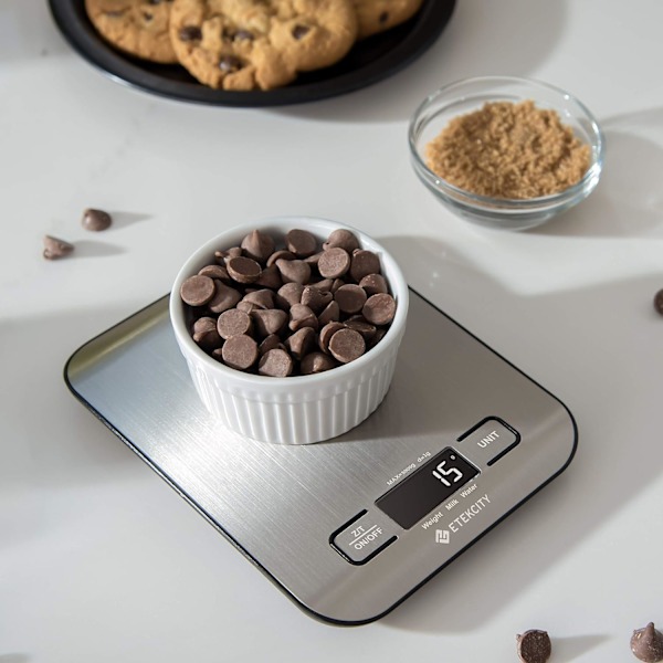 Maple Digital køkkenvægt i rustfrit stål, hvid, 5 kg/1 g LCD-display 5kg/1g