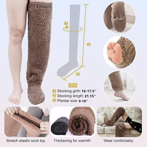 Hyggelige, bløde over-knee strømper, lange plys-hjemmesko-strømper, varme sovestrømper til kvinder