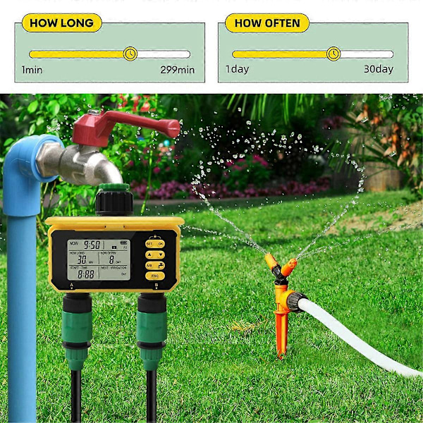 2 udløb Vandingsautomatisk vanding Solopladning Digital sprinkler Vandventilcontroller til Garde