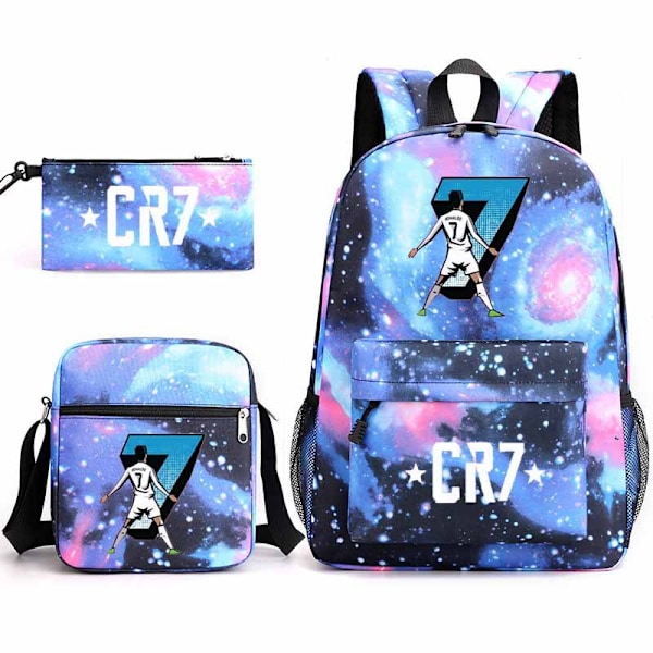 CR7 Ronaldo 3 kpl:n setti Reppu Mochila Lasten Tilavat Laukut-2 Starry blue 3