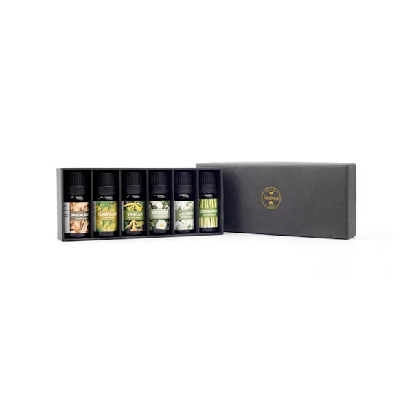 6 stk. Naturlige Æteriske Olier 10ml Sæt, Vandopløselige Aromaterapi Olier, til Diffuser, Gaveæske