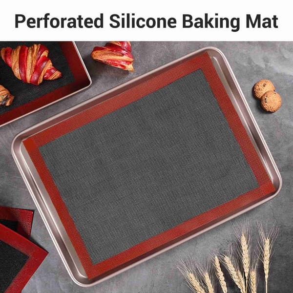 Perforerad Silikonbakmatta, Non-Stick Ugnsplåtsfoder, Svart & Röd, 40x30cm, för Kakor Bröd Makaroner