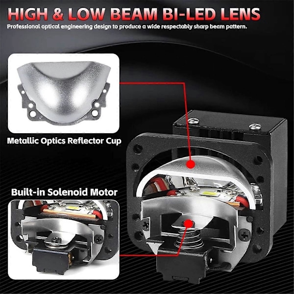 Matrix Bi-Led Lins 1,5 Tum Hög Låg Beam Bil Motorcykel LED Strålkastare Projektor Lins 6000K Universell