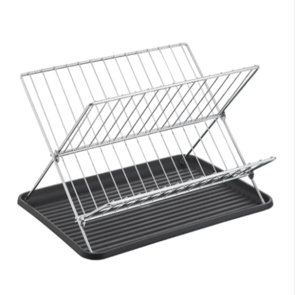 Maxhome Lønnefarget Sammenleggbart Oppvaskstativ med Brett 2 Nivåer, Sammenleggbart Stativ og Tørkebrett for Vasken, Oppbevaring og Lagring for Oppvask, 36x26x30,5 cm RANDOM