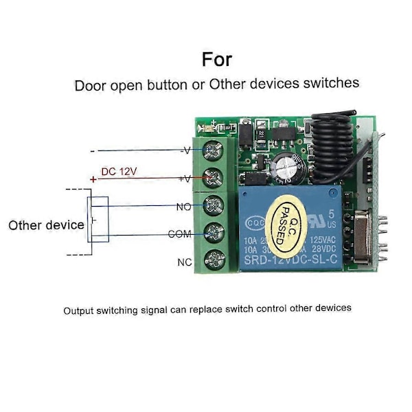 DC 12V 1CH RF Relä Mottagare 433MHz Universell Trådlös Fjärrkontroll Switch 433 MHz sändare Knapp