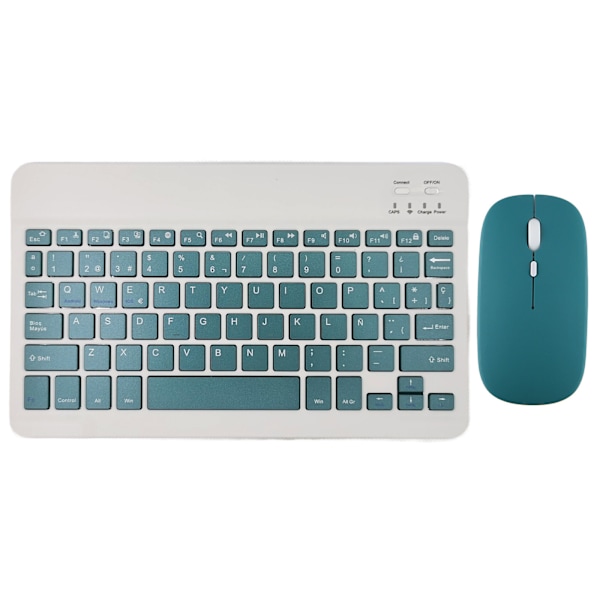 Trådløst tastatur og mus for iPad Air 5, 4 Pro, 11, Bluetooth, spansk, engelsk, Android, iOS, Windows, telefon, nettbrett cyan Spanish