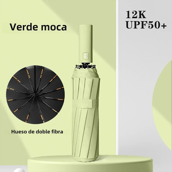 Komplett 24-spilers automatisk paraply i forskjellige farger, vann- og solbeskyttelse for voksne, størrelse 55-61 cm Mocha green