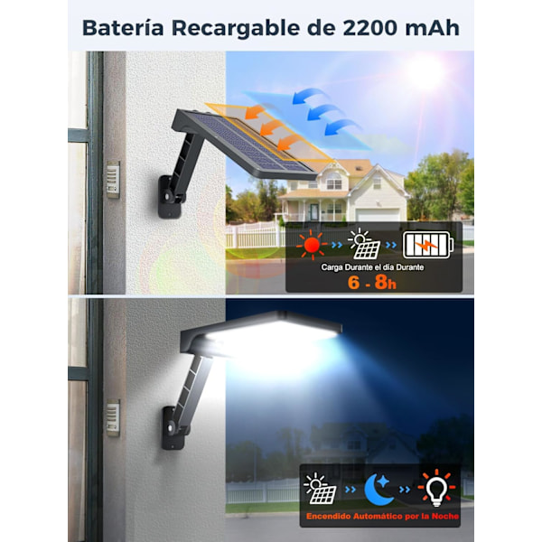 LED Solar Vegglampe for Hage med Bevegelsessensor, 3 Justerbare Moduser IP65 Kraftig Vanntett Gatelys