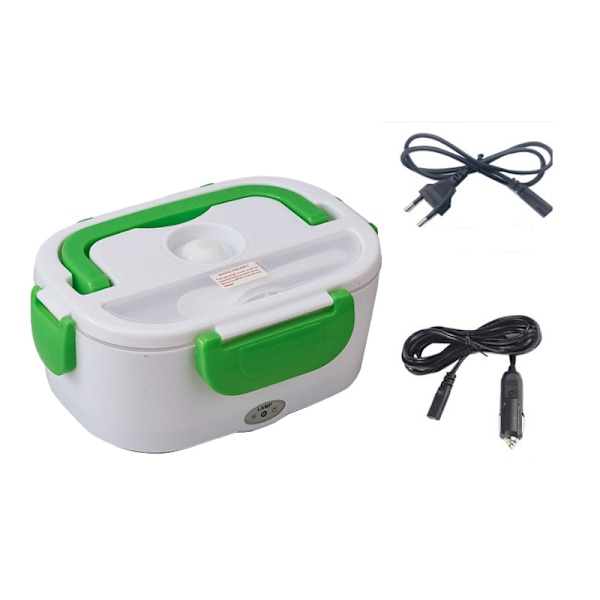 Sähköinen lounasrasia autoon jäähdytyksellä, kannettava lounasrasia, 110 V, 220 V, 12 V, 24 V, EU- ja US-pistoke, Arrow-tuuletin, astiasetti Green