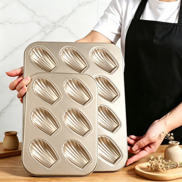 Madeleineform med 12 hål, non-stick kolstål, bakform för snäckkakor, rund, 30 cm 12version