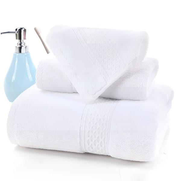 Lyxigt handduksset i bomull för hemmet, 3-delat set, ultramjukt, mycket absorberande, inkluderar 1 badhandduk, 1 handduk, 1 tvättlapp 3PCS White